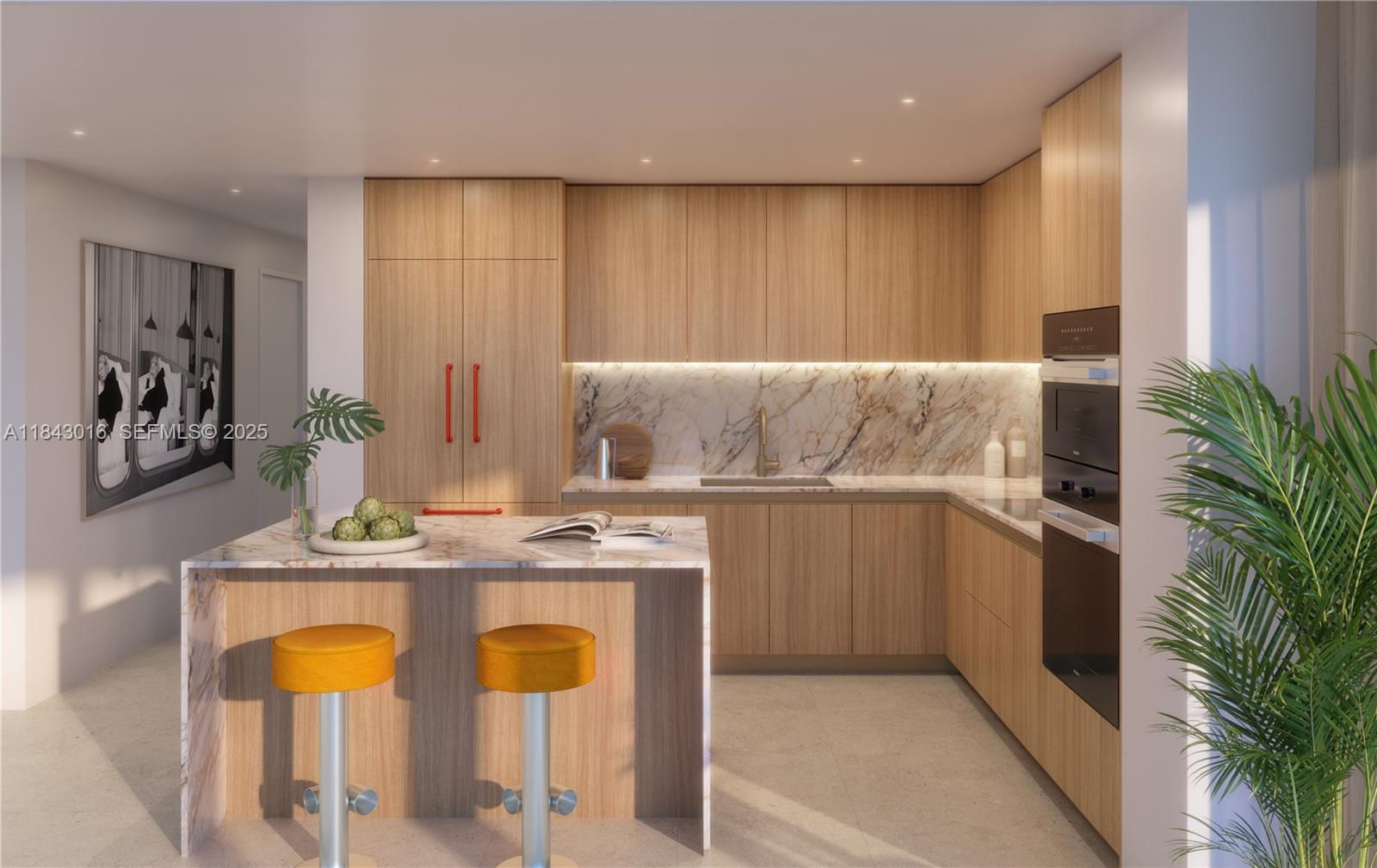 a kitchen with appliances cabinets and furniture