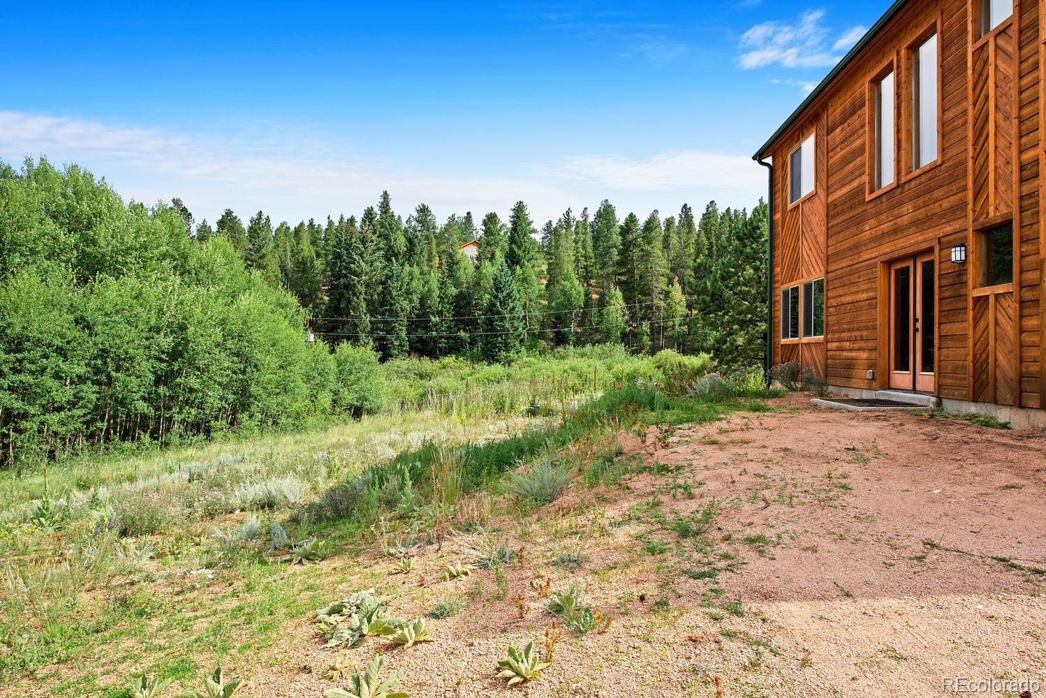 1328 Clark Road Bailey, CO 80421 - Photo 36 of 37 a view of a yard with plants and a bench