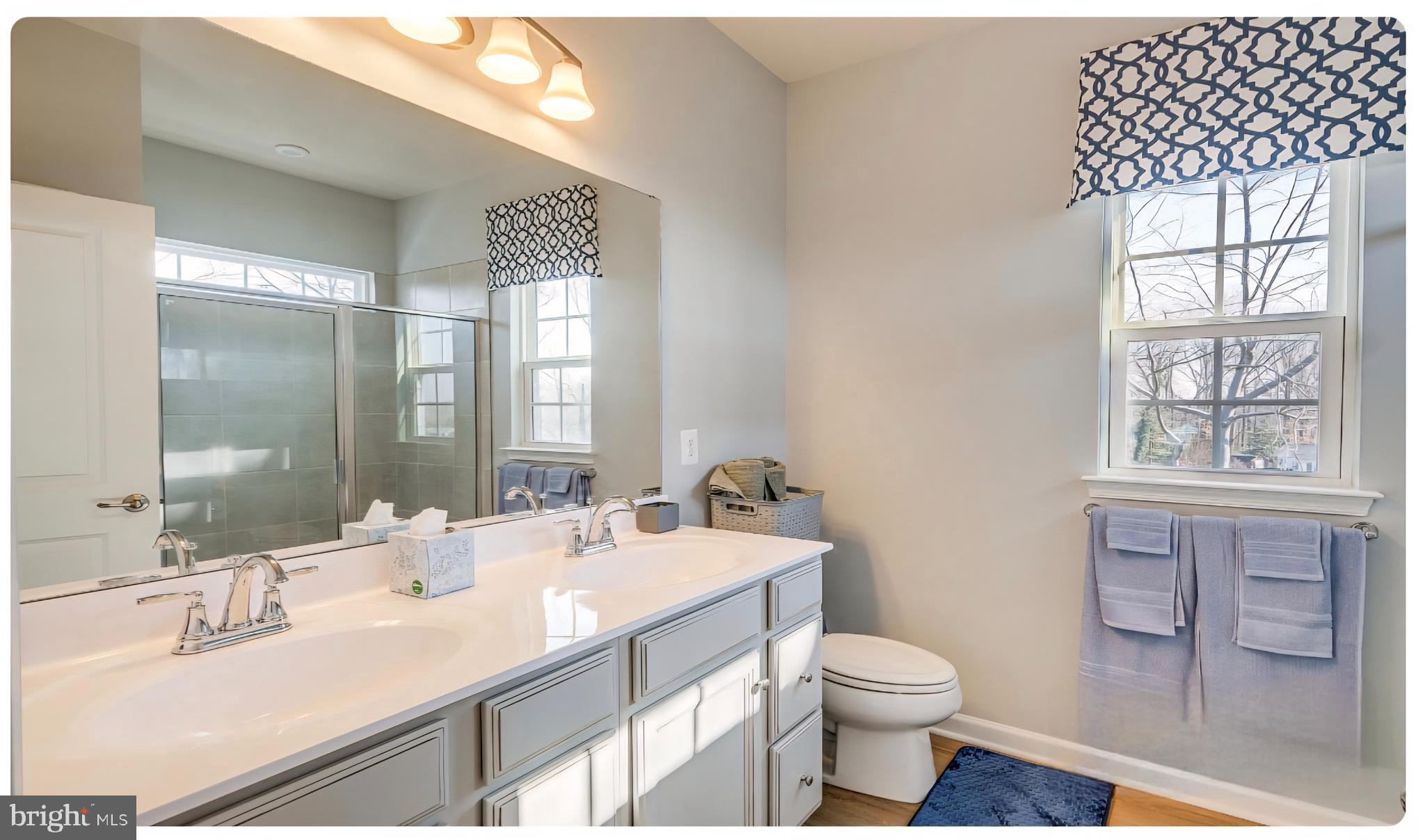 14489 Dolce Lane Woodbridge, VA 22193 - Photo 12 of 26 a bathroom with a double vanity sink toilet and a mirror