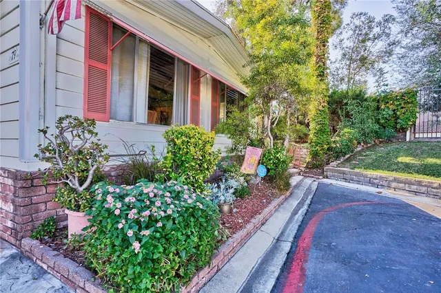 a view of a house with potted plants