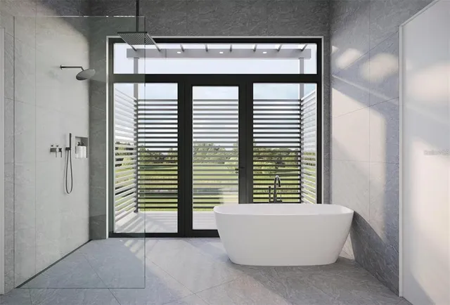 a view of a bathtub in a room