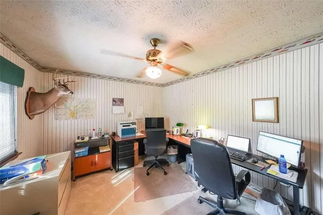 a workspace with furniture