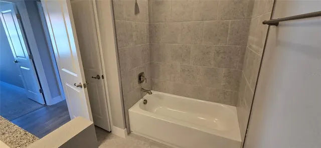 a bathroom with a bathtub