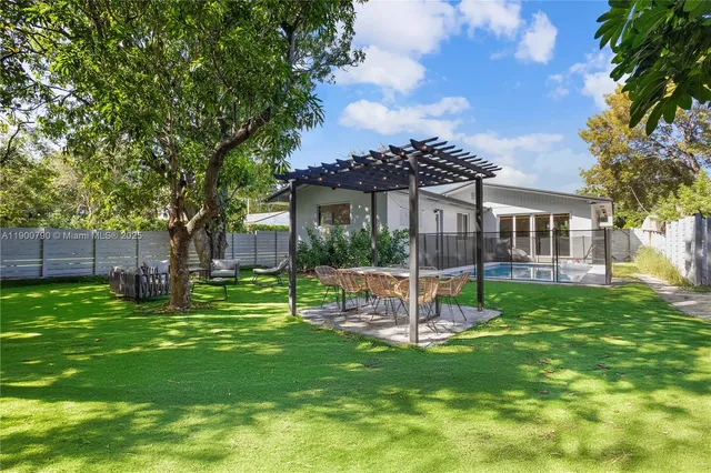a view of a house with a backyard porch and sitting area