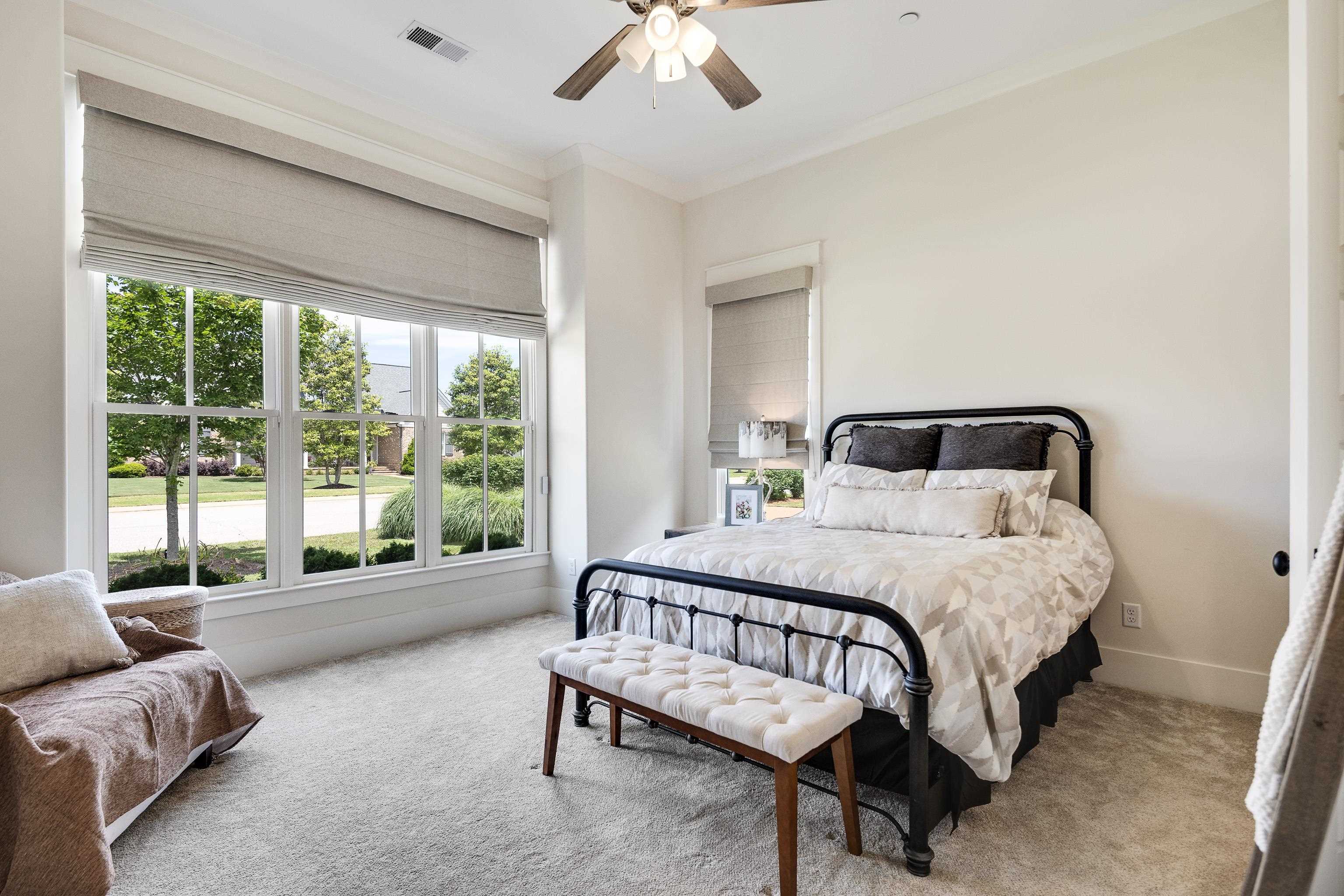100 Sunflower View Road Piperton, TN 38017 - Photo 23 of 29 Spacious room featuring a large triple window with Roman shades, plush carpet flooring, a ceiling fan with integrated lighting, and crown molding
