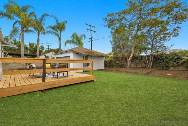 a view of a house with garden and sitting area
