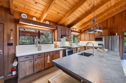 a kitchen with lots of counter top space