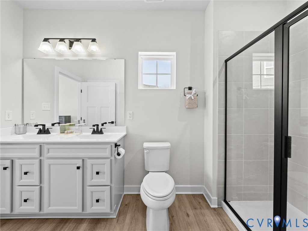 6230 Sheehan Crossing Moseley, VA 23120 - Photo 26 of 32 a bathroom with a toilet a sink and mirror