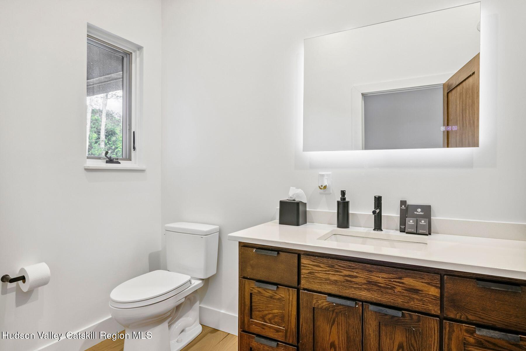 219 Club Road Windham, NY 12496 - Photo 46 of 103 a bathroom with a toilet sink and mirror