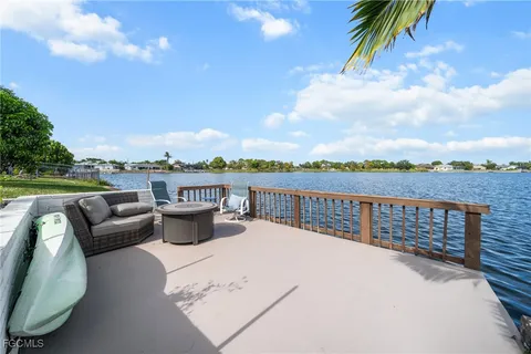a view of a patio with a table