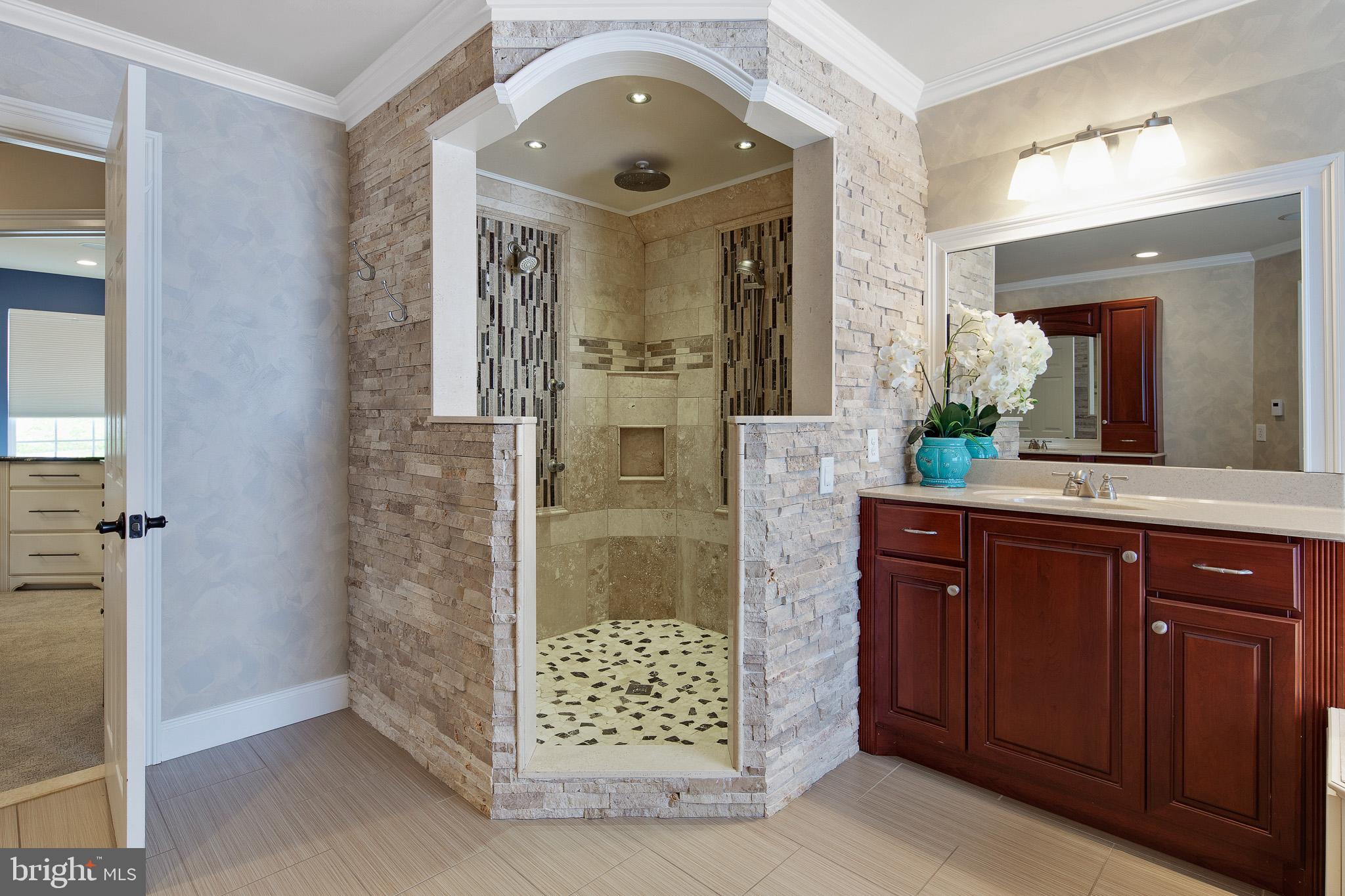 440 Spring Hollow Drive Middletown, DE 19709 - Photo 28 of 64 a bathroom with a granite countertop sink a mirror and a shower