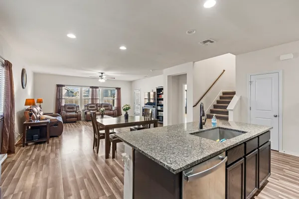 a kitchen with lots of counter top space