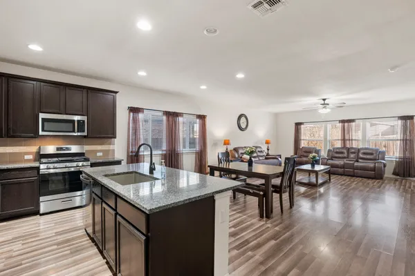 a kitchen with lots of counter top space