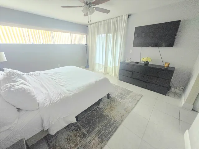 a bedroom with a bed and flat screen tv