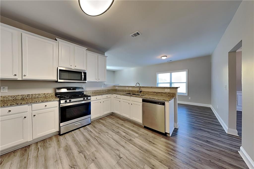 227 Brightondale Boulevard Dallas, GA 30132 - Photo 5 of 26 a kitchen with granite countertop a sink cabinets and stainless steel appliances
