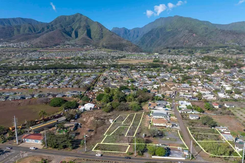 an aerial view of residential house and sandy dunes