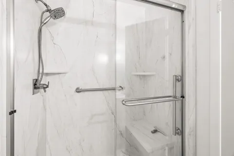 a bathroom with a shower