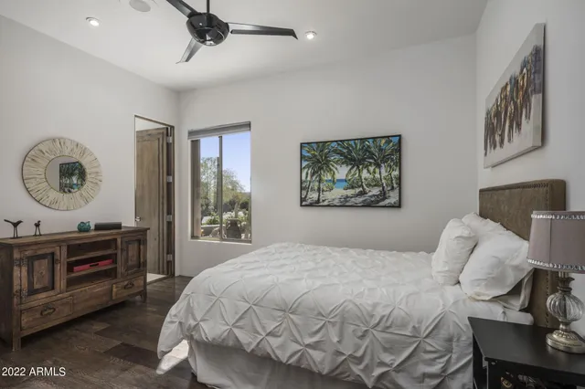 a kitchen with a refrigerator and a counter top