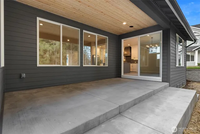 a view of a yard with a bench