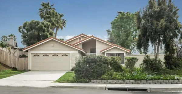 a view of a house with a yard plants and large tree
