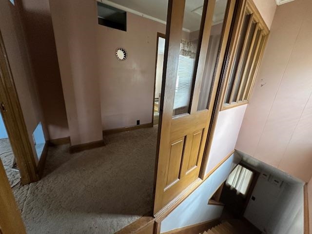 412 Monroe Street Eveleth, MN 55734 - Photo 5 of 22 Staircase with carpet and ornamental molding