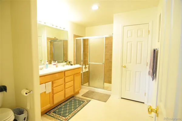 a bathroom with a sink a toilet and a shower