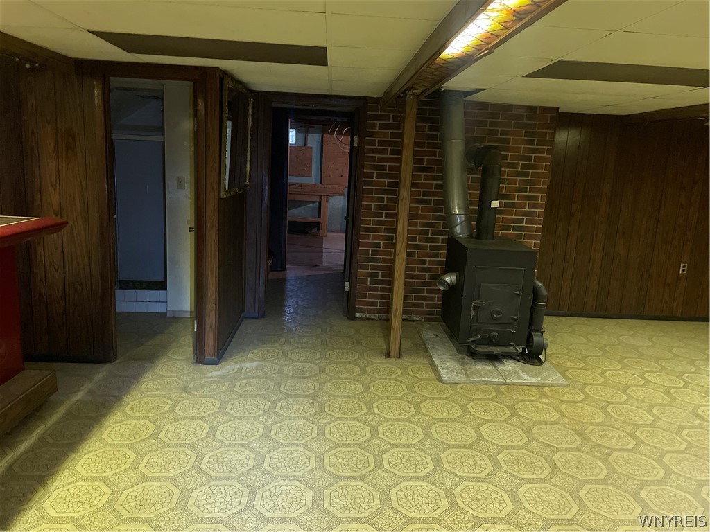 1380 Harlem Road Cheektowaga, NY 14206 - Photo 33 of 49 Basement Bar and Wood Burning Stove