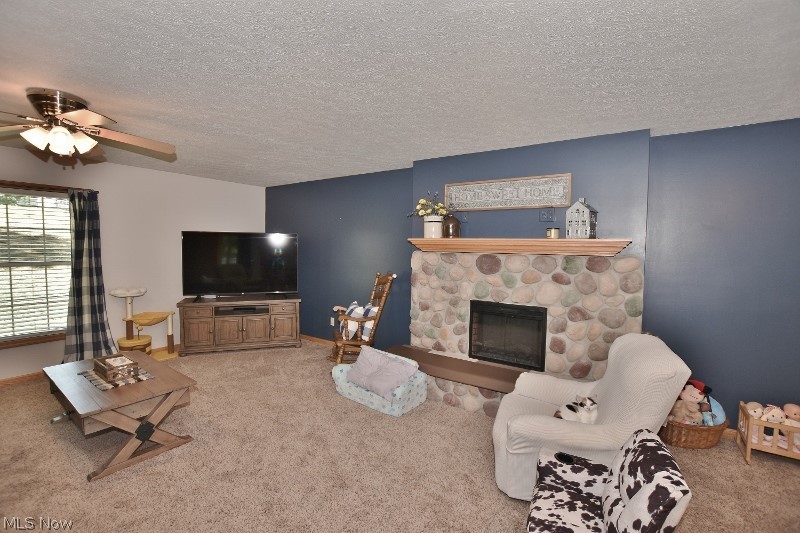 5007 Raven Road Southeast Carrollton, OH 44615 - Photo 15 of 50 The spacious living room features and stone fireplace with a electric fireplace insert.