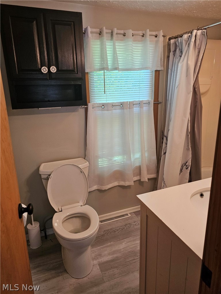 5847 Struthers Road Lowellville, OH 44436 - Photo 11 of 26 Full bathroom with toilet, hardwood / wood-style flooring, vanity, and shower / bath combo