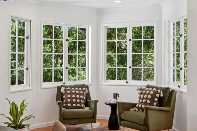 a outdoor living space with furniture and garden view