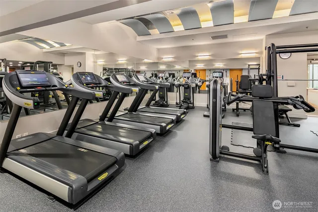 a view of a room with gym equipment