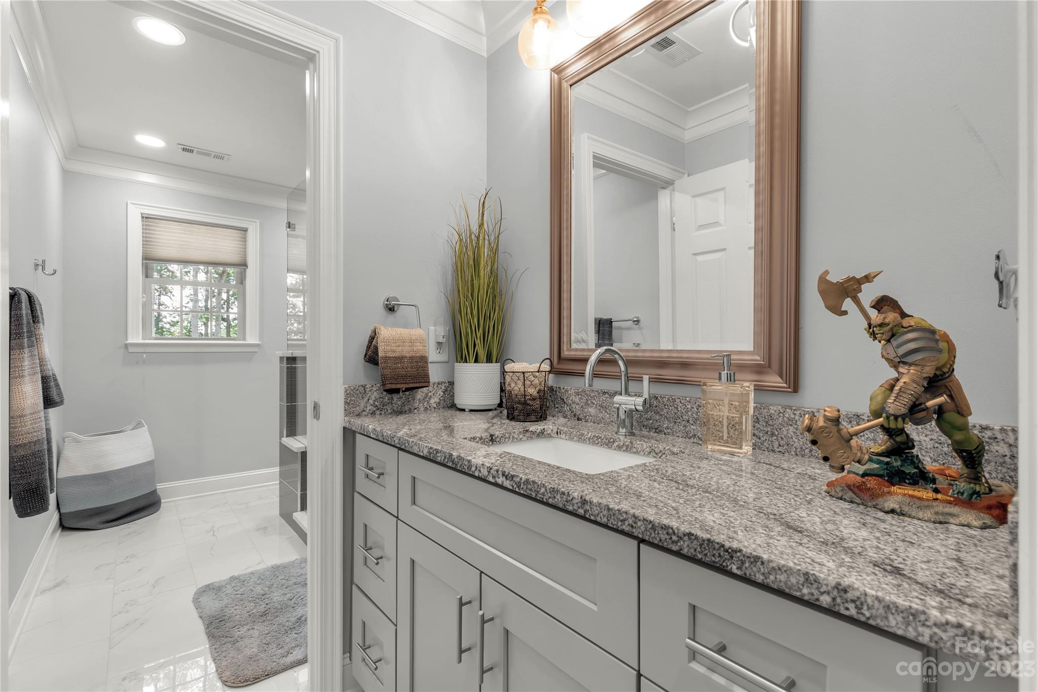 100 Generals Way Clover, SC 29710 - Photo 42 of 48 a en suite bathroom with a granite countertop sink and a mirror