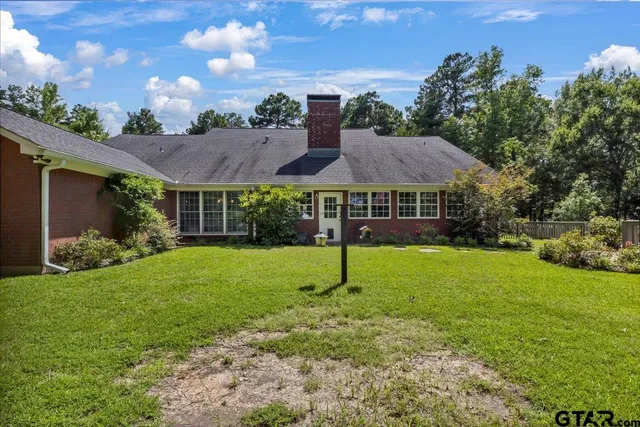 a view of a garden with a slide