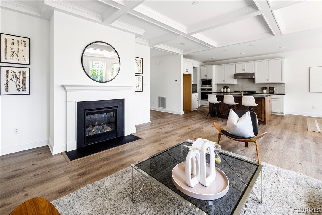 8357 Capernwray Drive Chesterfield, VA 23838 - Photo 15 of 50 a living room with furniture a fireplace and kitchen view