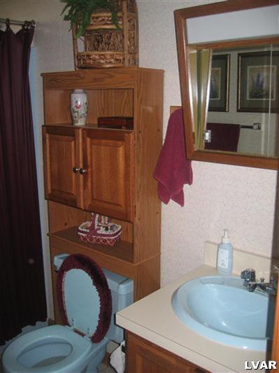2303 Sage Rd Mount Long Pond, PA 18334 - Photo 10 of 15 a bathroom with a toilet sink and mirror