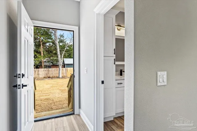 a view of a bathroom from a window