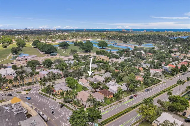 an aerial view of residential building and street