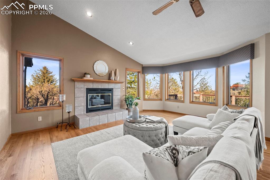 735 Pollux Drive Colorado Springs, CO 80906 - Photo 14 of 50 a living room with furniture large window and fireplace