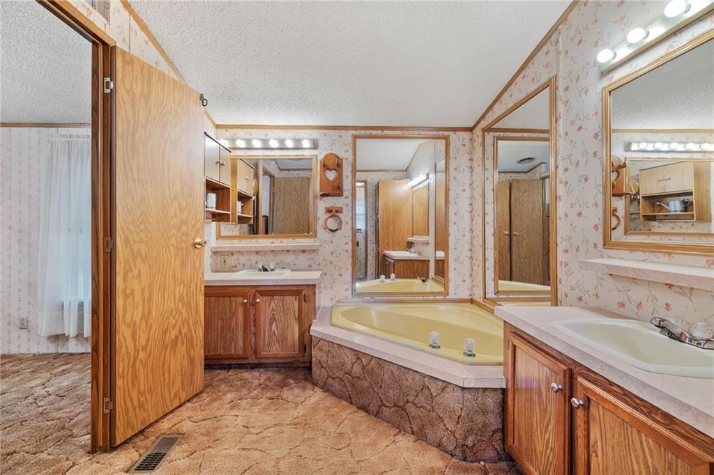 385 Garner Road Edinburg, PA 16116 - Photo 20 of 31 a bathroom with a tub a sink and a large mirror
