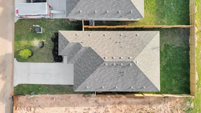 an aerial view of a house