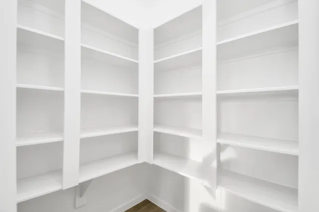 a view of walk in closet with empty racks