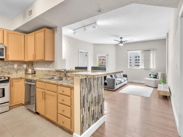 a white stove top oven sitting inside of a kitchen