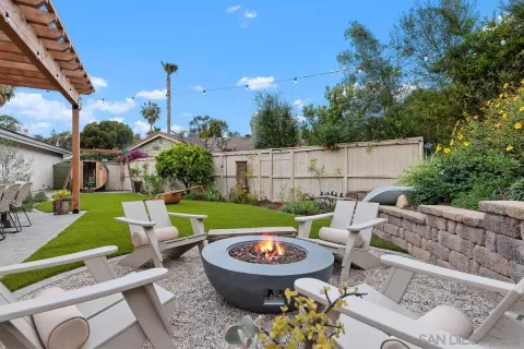 a view of an outdoor sitting area with furniture and garden