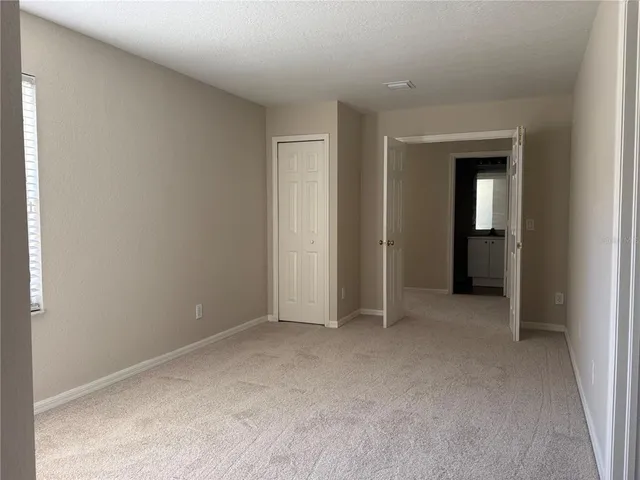a backyard of a house with lots of plants and large trees