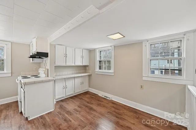 a kitchen with a sink a stove and cabinets
