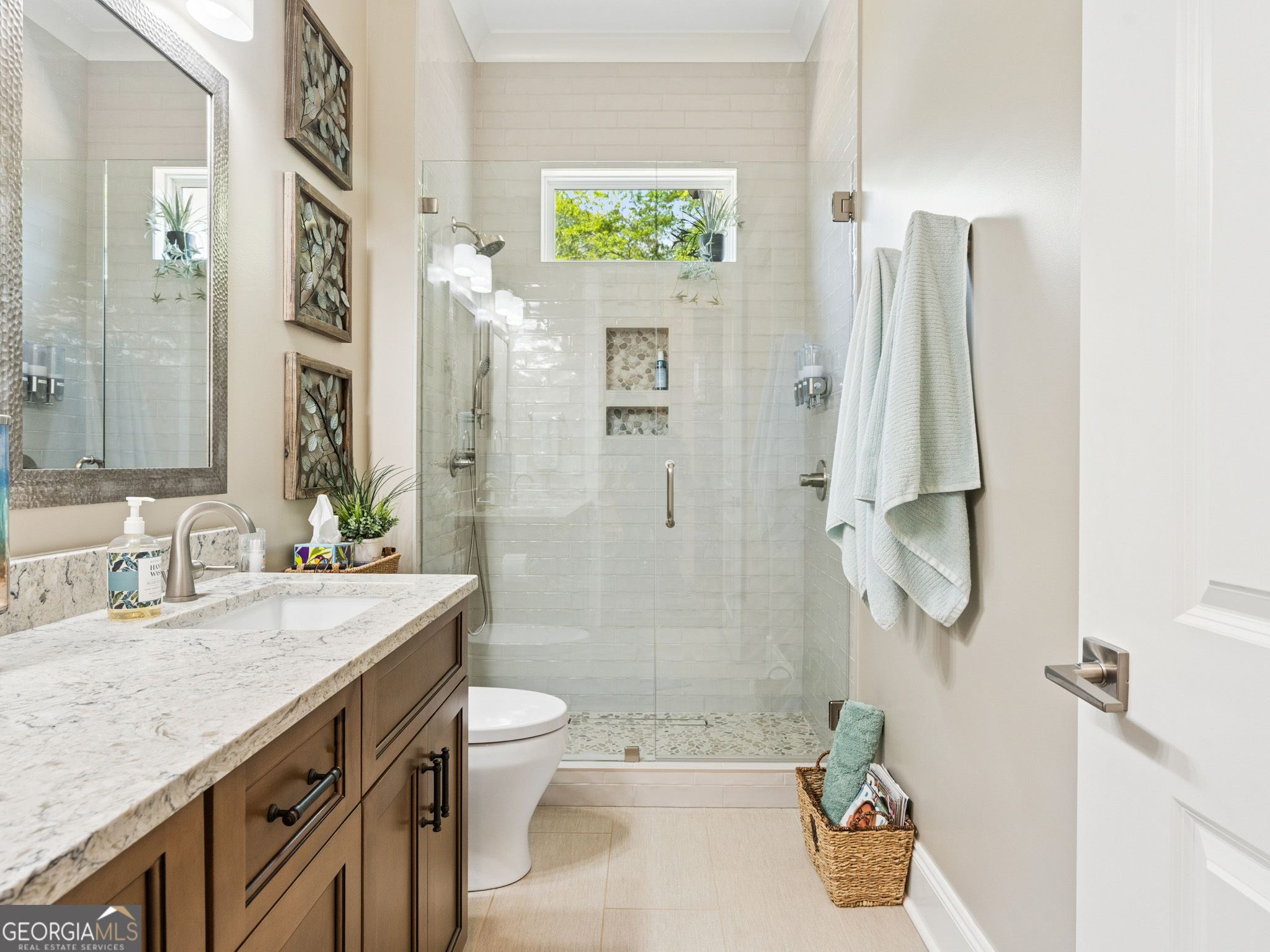 143 Carlota Way Hartwell, GA 30643 - Photo 18 of 48 a bathroom with a granite countertop sink toilet and shower