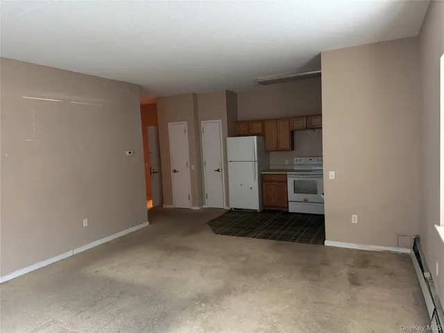 a view of empty room with closet and cabinet