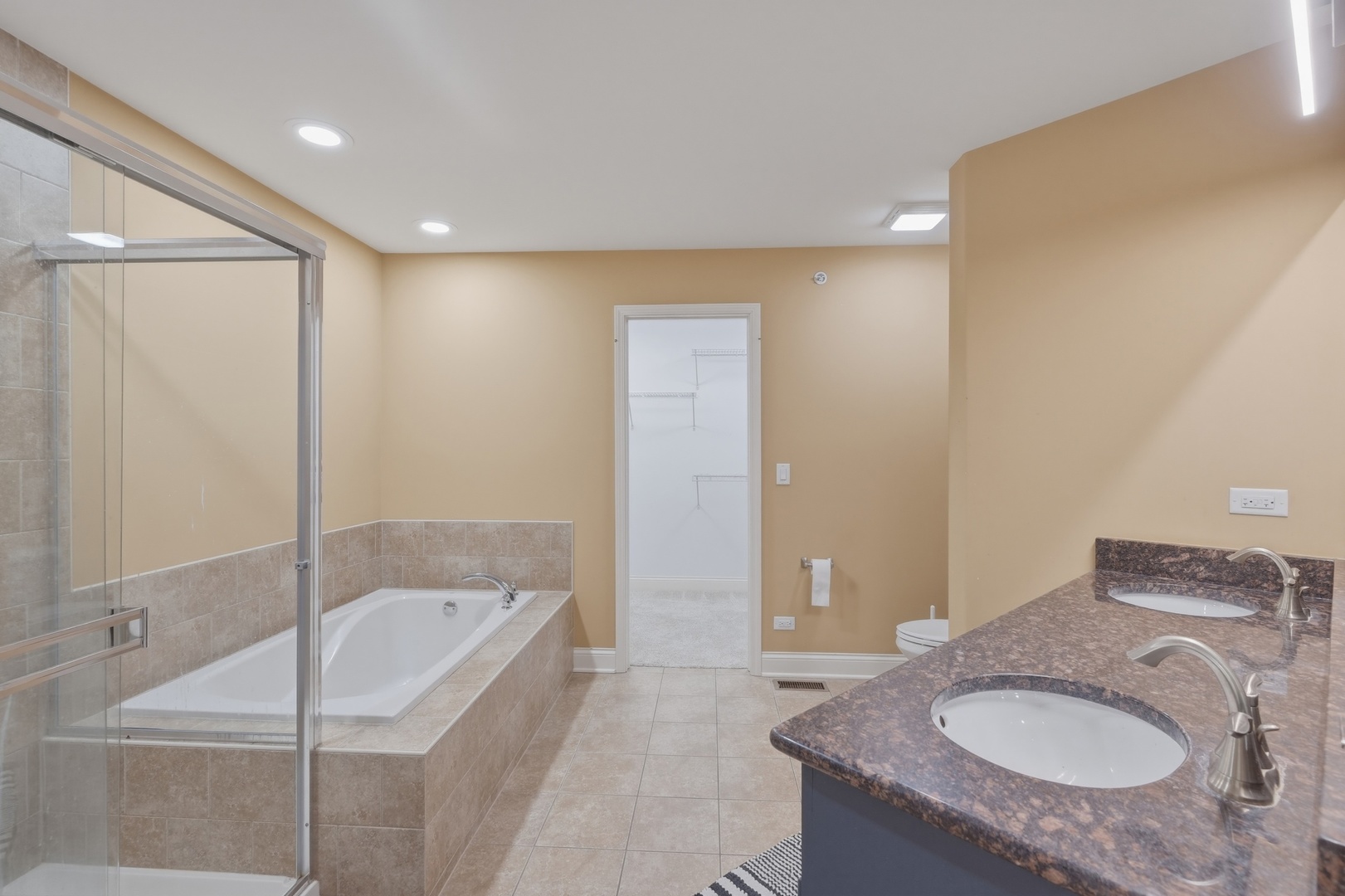 301 Nicole Way Itasca, IL 60143 - Photo 21 of 38 a bathroom with a granite countertop sink a mirror and bathtub