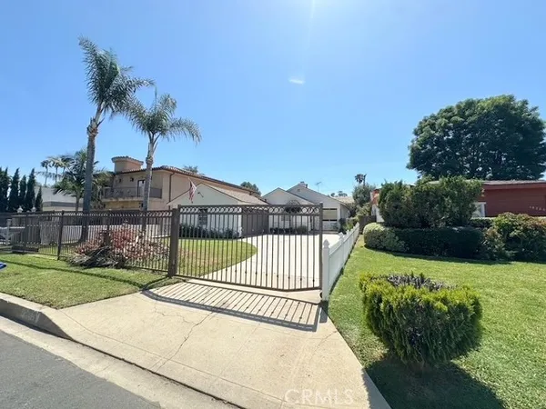 a view of a garden with a slide