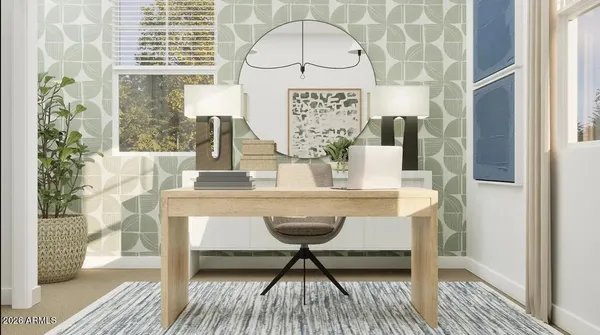 a bedroom with a bed potted plants with the wooden floor